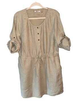 DKNYC Beige Linen Dress With Drawstring waist Size XL